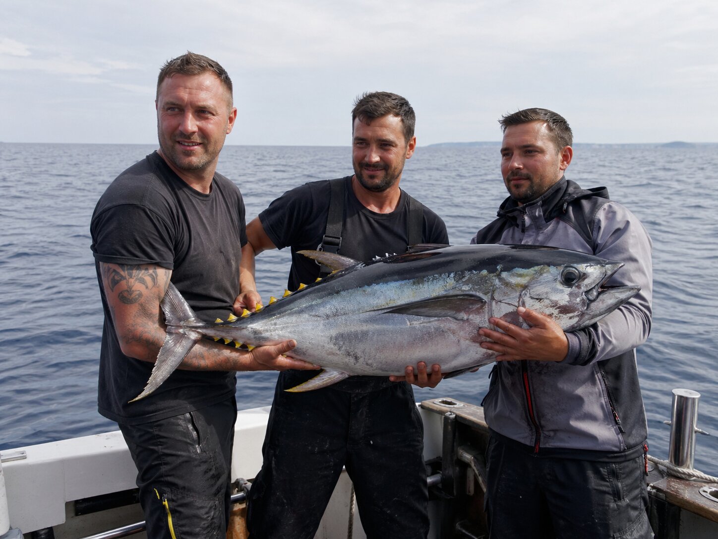 Barca per la pesca al tonno rosso al largo di Pola all'alba